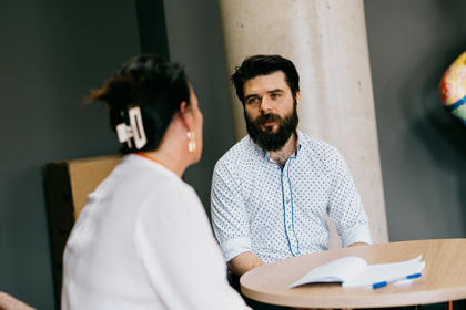 Rachel March talking in office