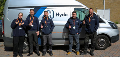 Team In Front Of Van Thumbs Up SEO